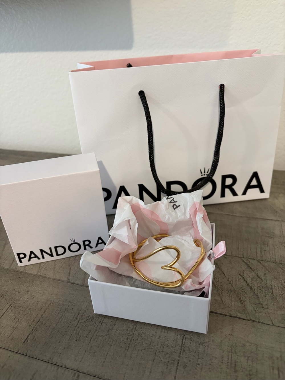 Pandora Gold Open Heart Bangle Bracelet